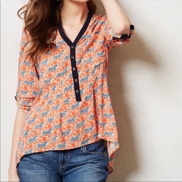Anthropologie Tops - Anthropologie tiger print blue orange